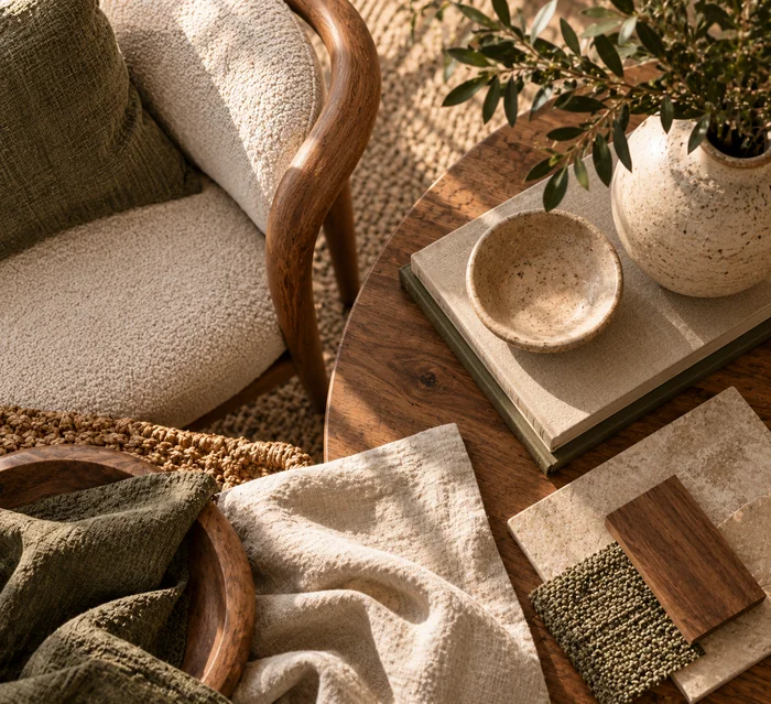Vignette of natural textures in warm neutral tones