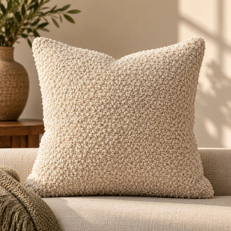 Textured bouclé throw pillow in cream