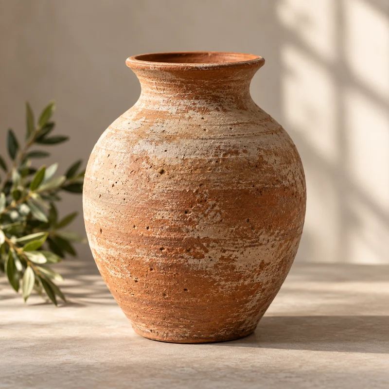 Textured terracotta ceramic vase