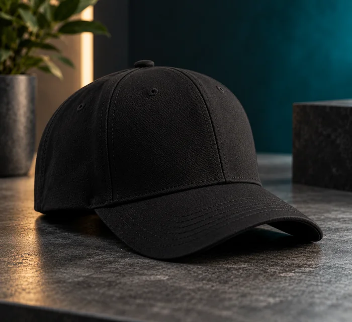 Plain black structured cap