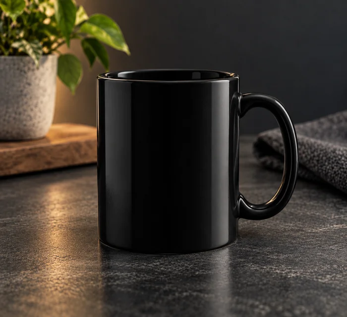Plain black ceramic mug