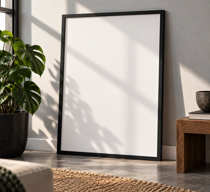 Blank poster mockup in a black frame