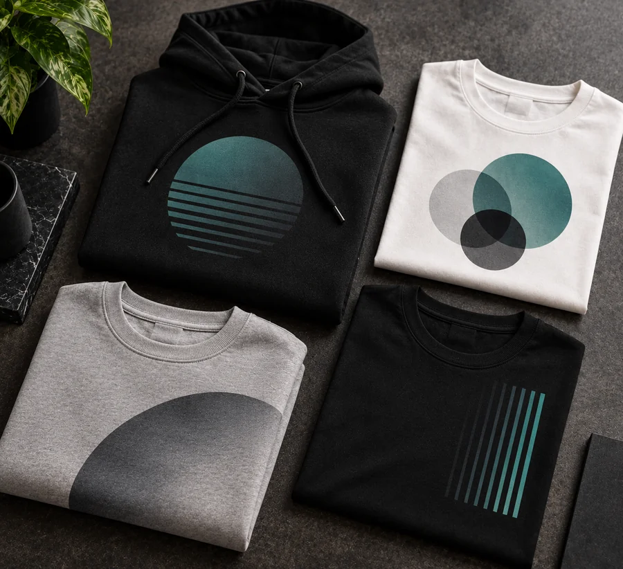 Folded apparel with abstract geometric print designs