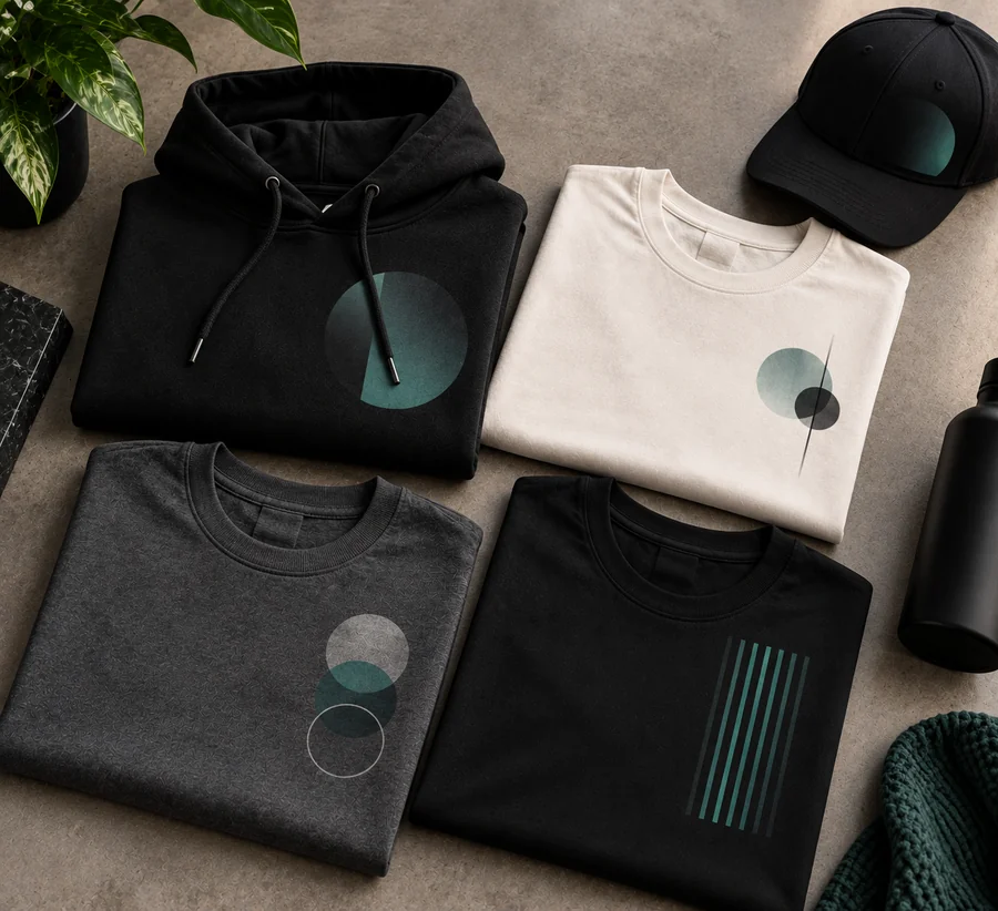 Folded apparel with abstract geometric print designs