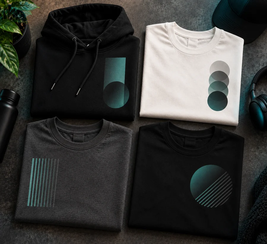 Folded apparel with abstract geometric print designs