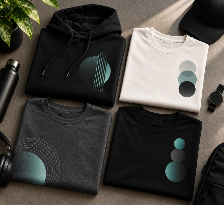 Folded apparel with abstract geometric print designs
