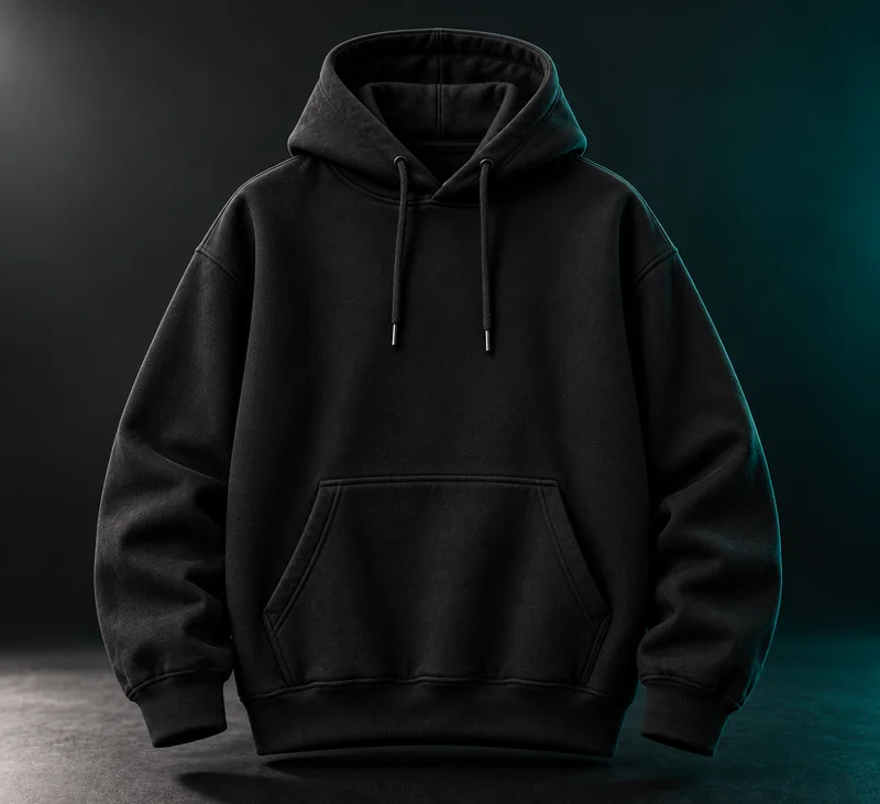 Plain black pullover hoodie
