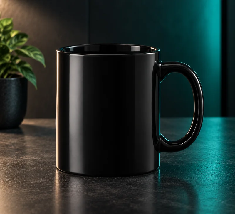 Plain black ceramic coffee mug