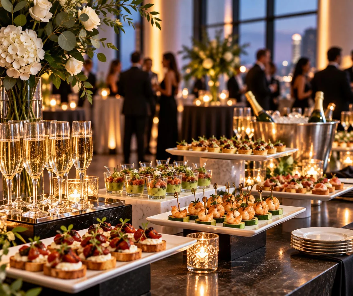 Upscale corporate gala with hors d'oeuvres and champagne service