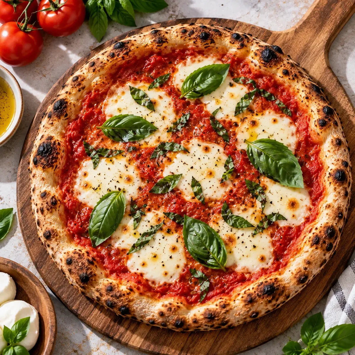 Margherita pizza with fresh mozzarella and basil