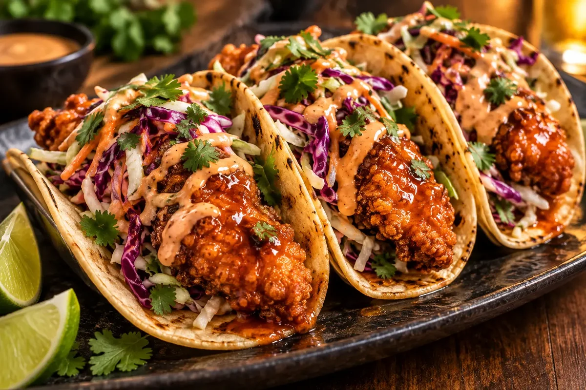 Habanero wing tacos with slaw and chipotle crema