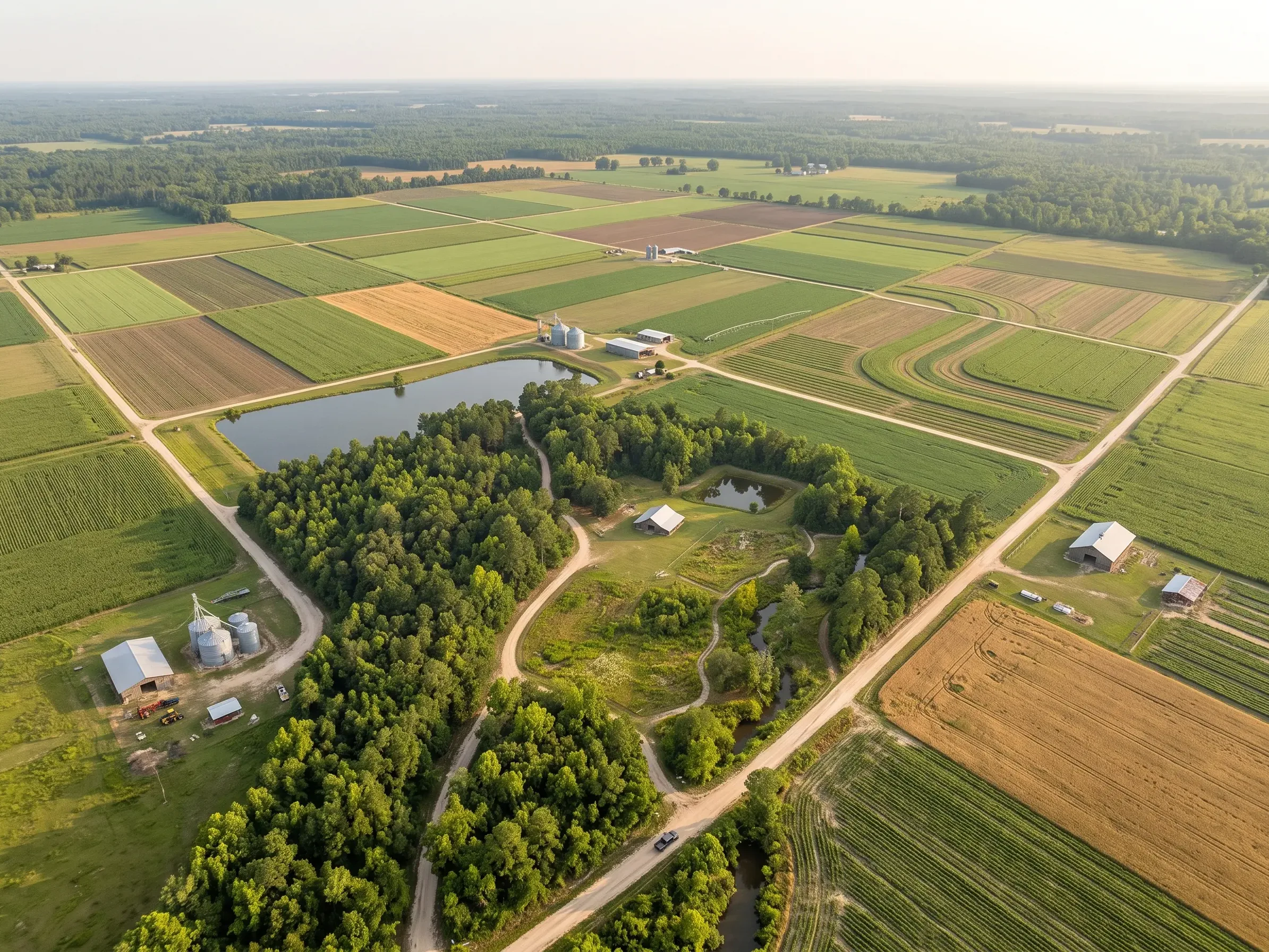 Aerial view of farmland property